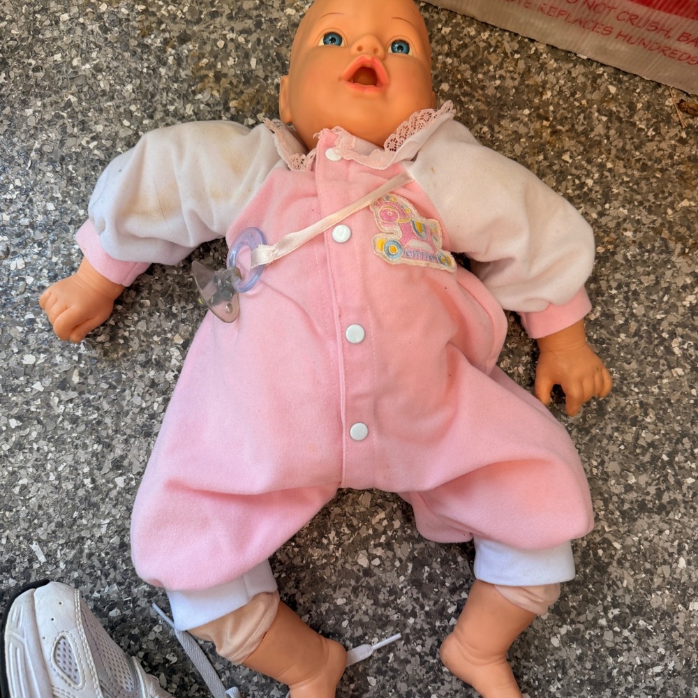 Zapf Creation Baby Born Doll Blue Eyes Pink White Sleeper Pacifier Vintage 90s